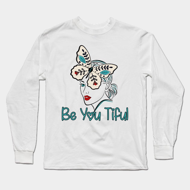 Be You Tiful Line Art Lady Long Sleeve T-Shirt by Idanitee